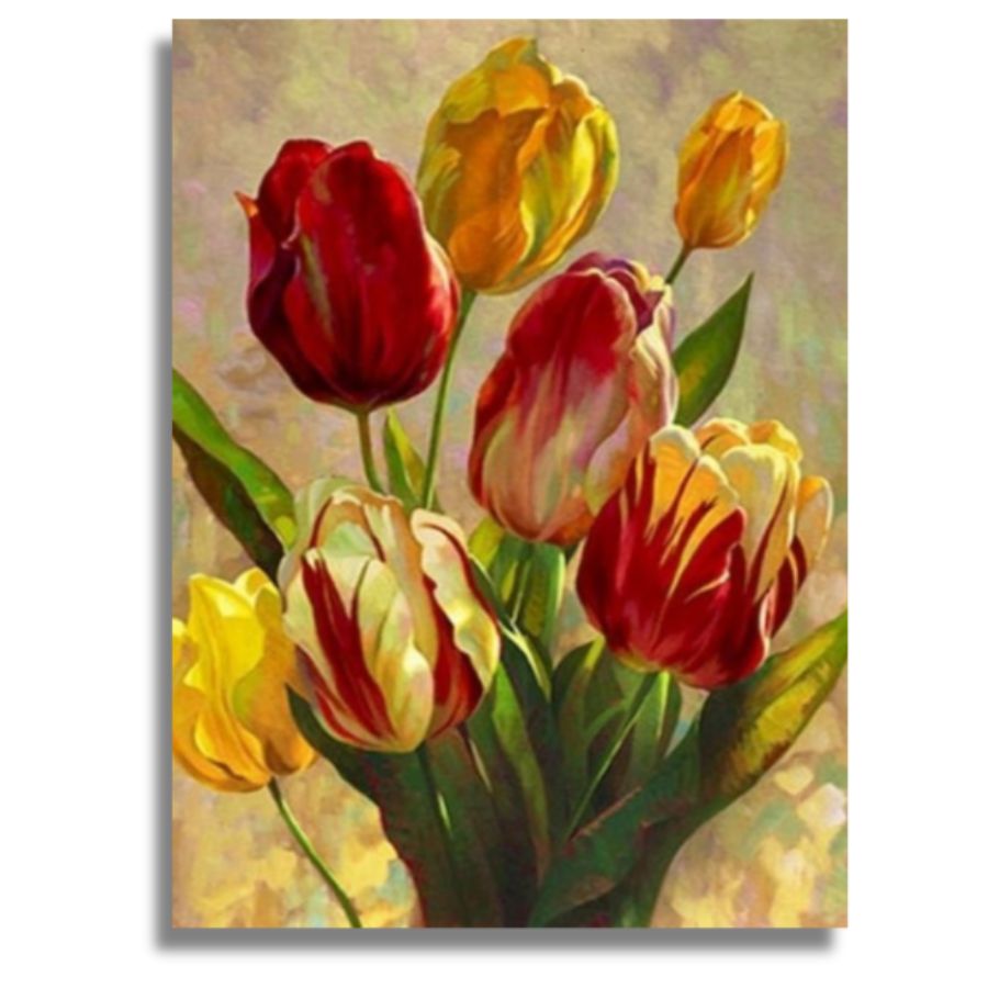 Tulips represented in a decorative floral painting