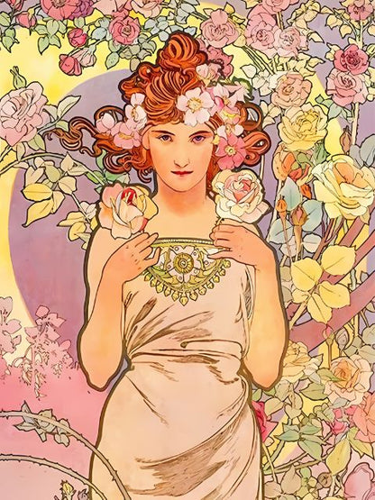 Alphonse Mucha - Lady in Pink - Paint by numbers