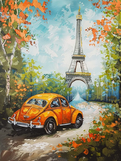 Beetle and the Eiffel Tower - Paint by numbers