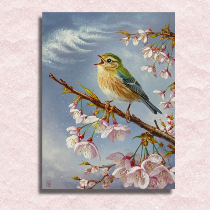Bird on Blossoming Branch Canvas - Paint by numbers