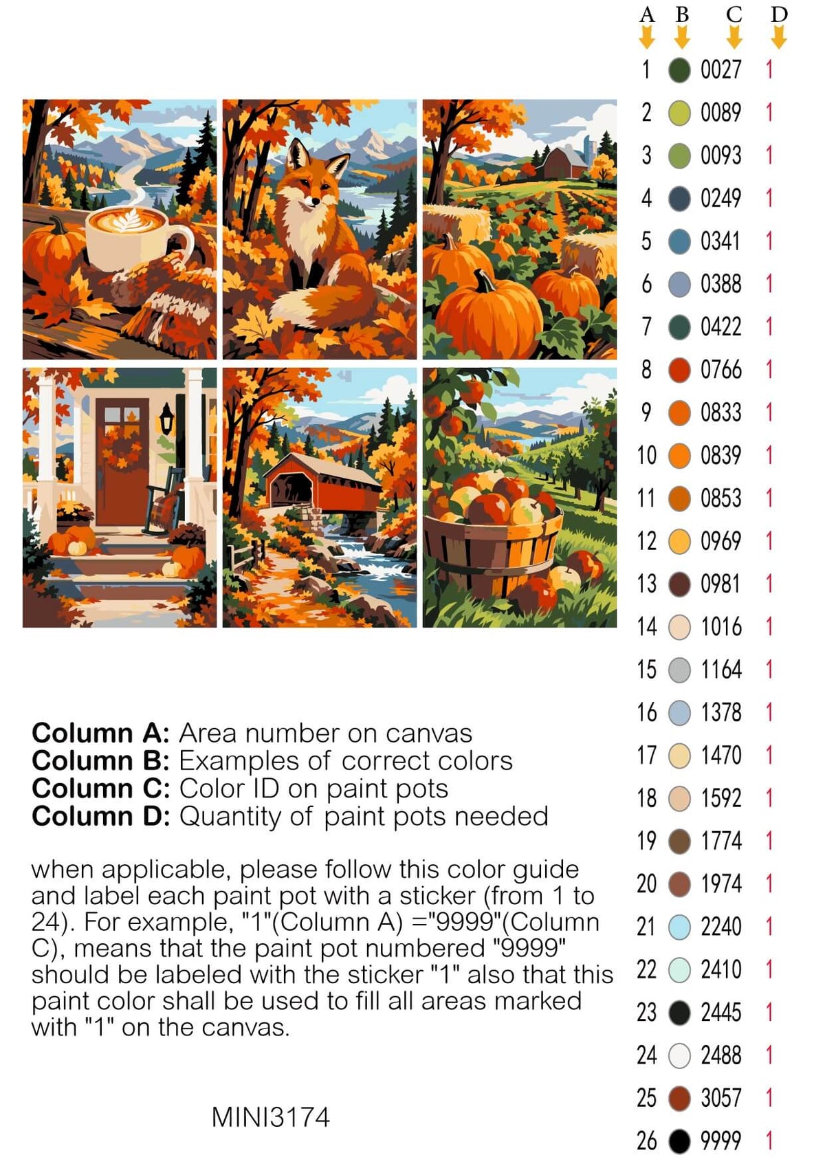 Mini Cozy Fall 6 Pack Paint by Numbers Color Card