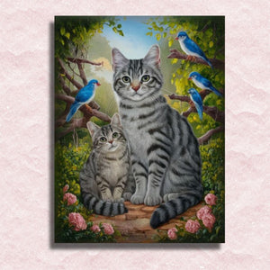 Cute Cats and Birds Canvas - Paint by numbers