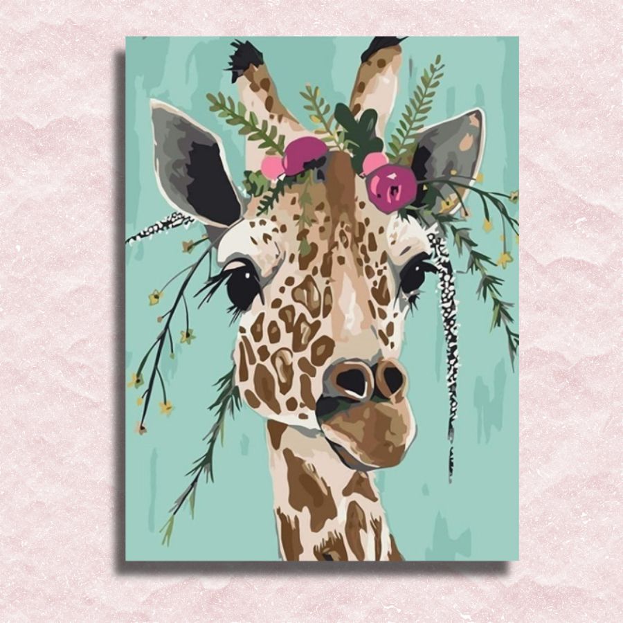 Giraffe Crowned with Flowers Canvas - Paint by numbers