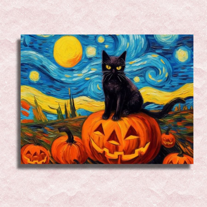 Halloween Starry Night Cat Canvas - Paint by numbers