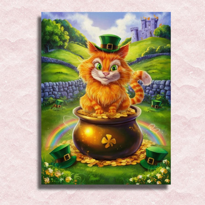 Irish Cat on Pot of Gold Canvas - Paint by numbers