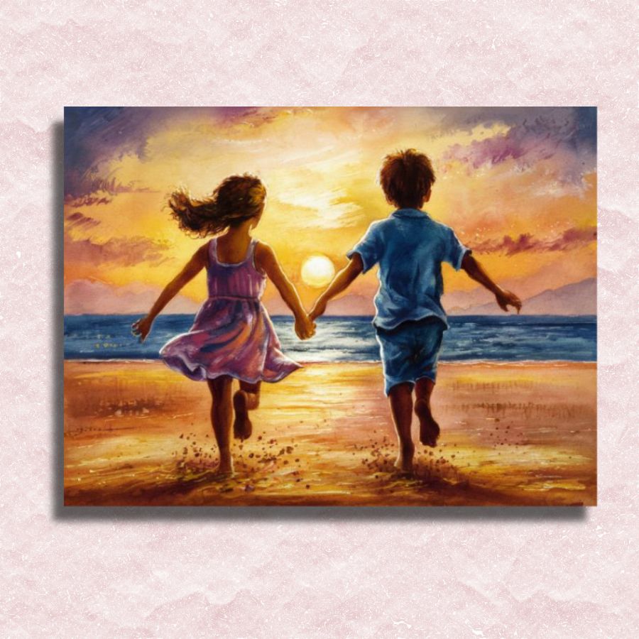 Kids on Beach Canvas - Paint by numbers