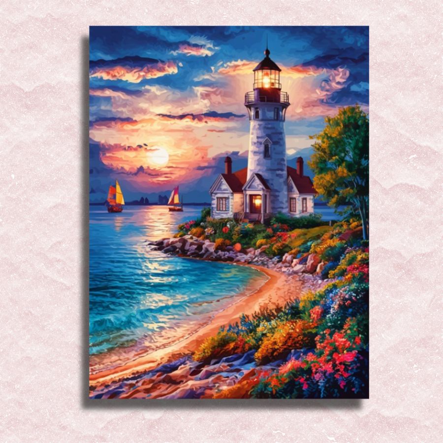 Lighthouse Paint By Number Framed Picture Ocean Waves Sunset sold Scenery MCM