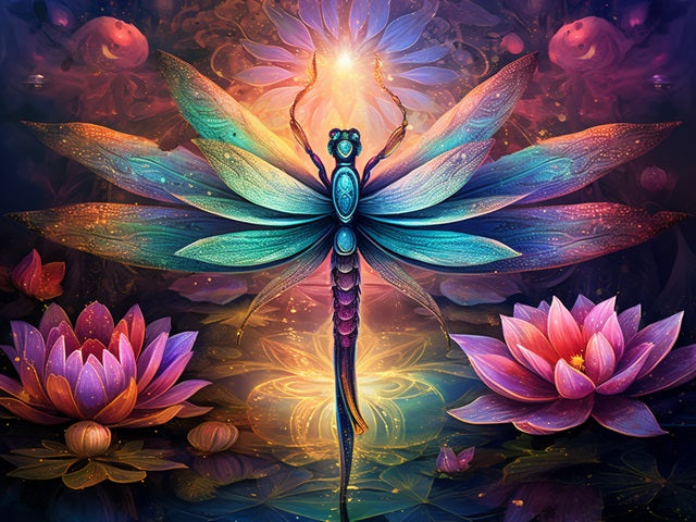 Lotus Flowers and Dragonflies - Paint by numbers