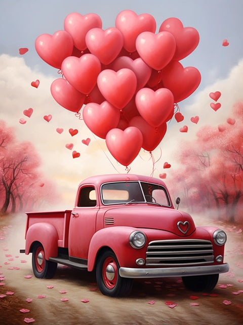 Love Balloon Red Truck - Paint by numbers
