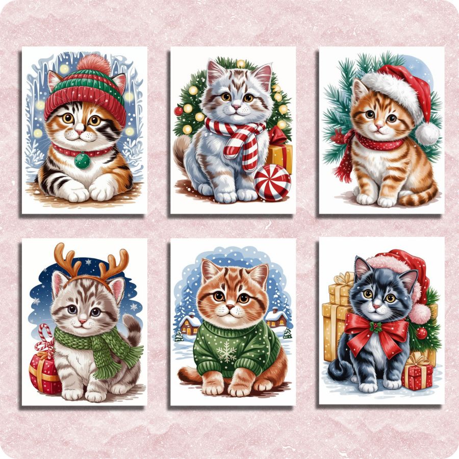 Mini Christmas Cute Kitties 6 pack - Paint by numbers