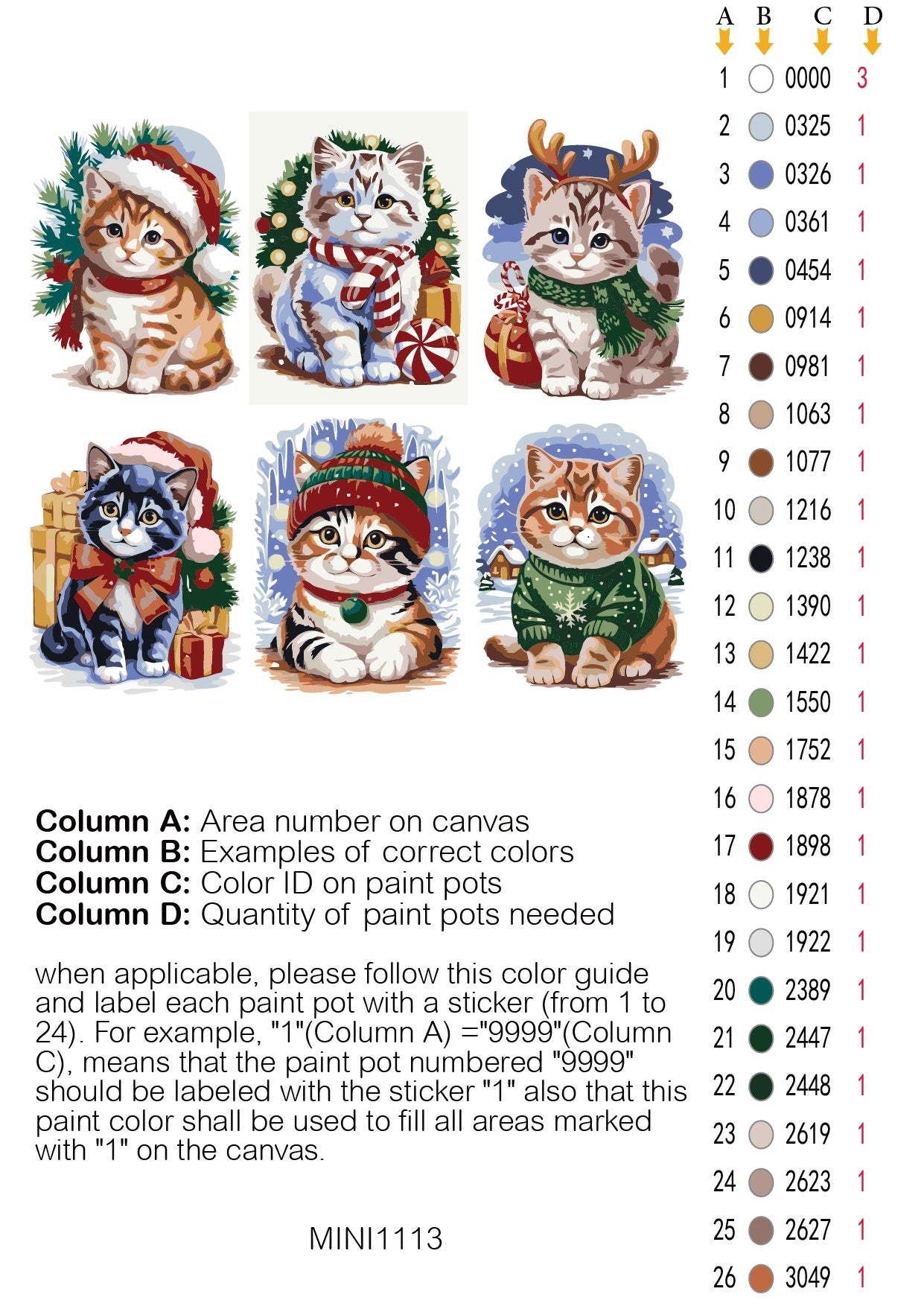 Mini Christmas Cute Kitties 6 pack - Color card