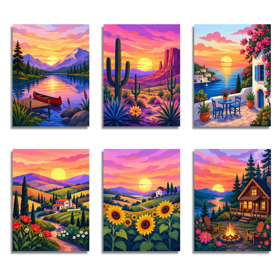 Mini Sunset Scenery 6 Pack Paint by Numbers