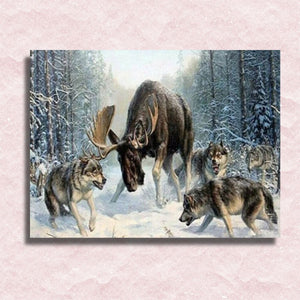 Moose and Wolves Canvas - Paint by numbers