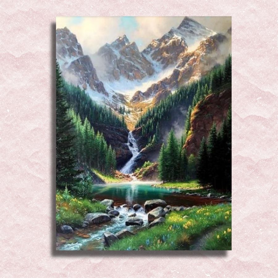 Rocky Mountains Waterfall Canvas - Paint by numbers