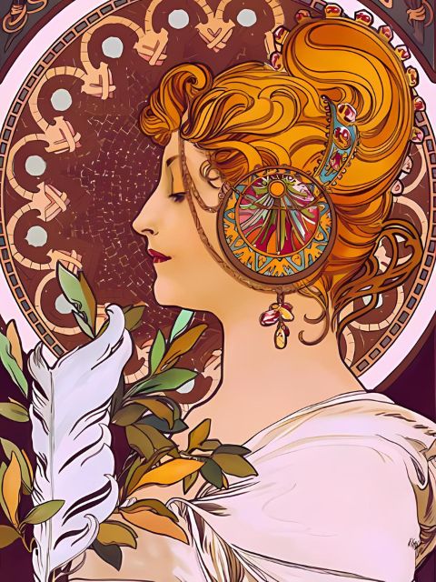 Alphonse Mucha - Feather - Paint by numbers