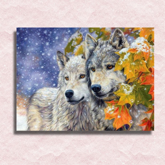 Pair of Wolves in the Snow Canvas - Painting by numbers shop
