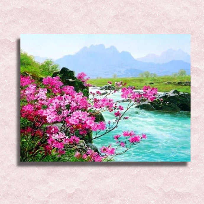 Flowers and River Canvas - Paint by numbers