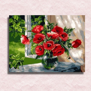 Poppy Flowers on Windowsill Canvas - Paint by numbers
