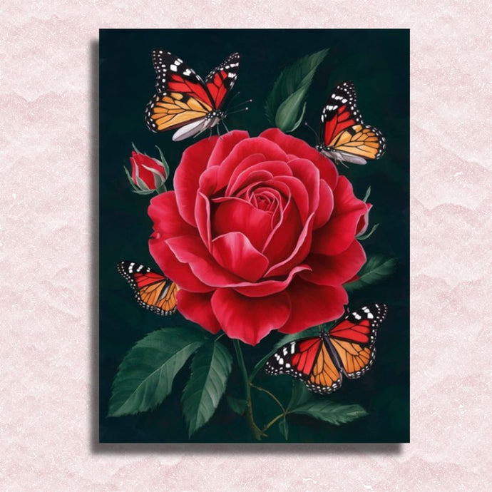 Red Rose Loved by Butterflies Canvas - Paint by numbers