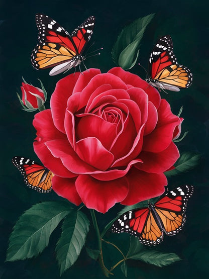 Red Rose Loved by Butterflies - Paint by numbers