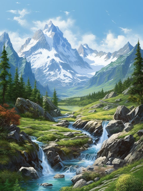 Rocky Mountains Valley Scenery - Paint by numbers