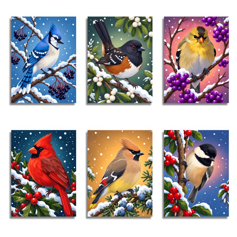 Snowy Songbirds 6 Pack Paint by Numbers