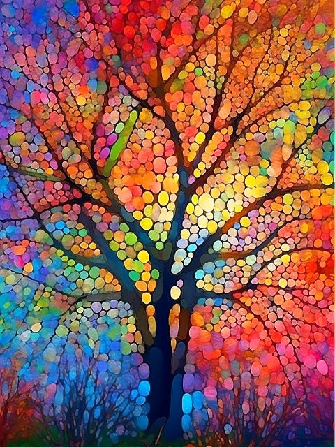Stained Glass Tree - 40x50cm (16x20in) / Rolled Canvas (No Frame) / None