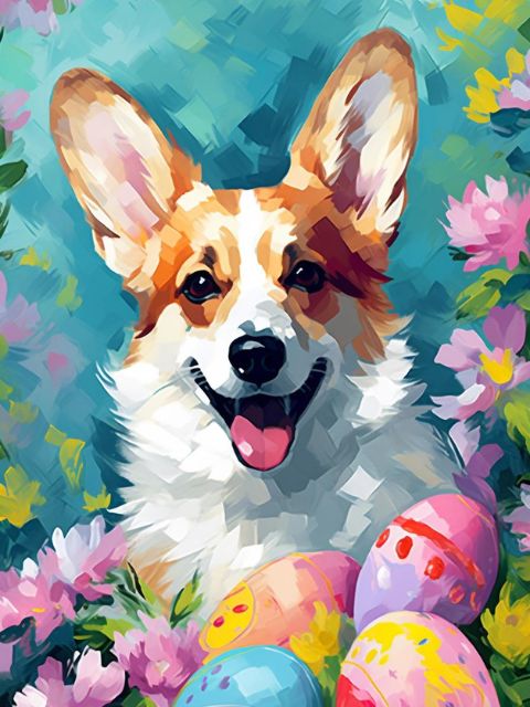 Welsh Corgi Floral Creation - Paint by numbers
