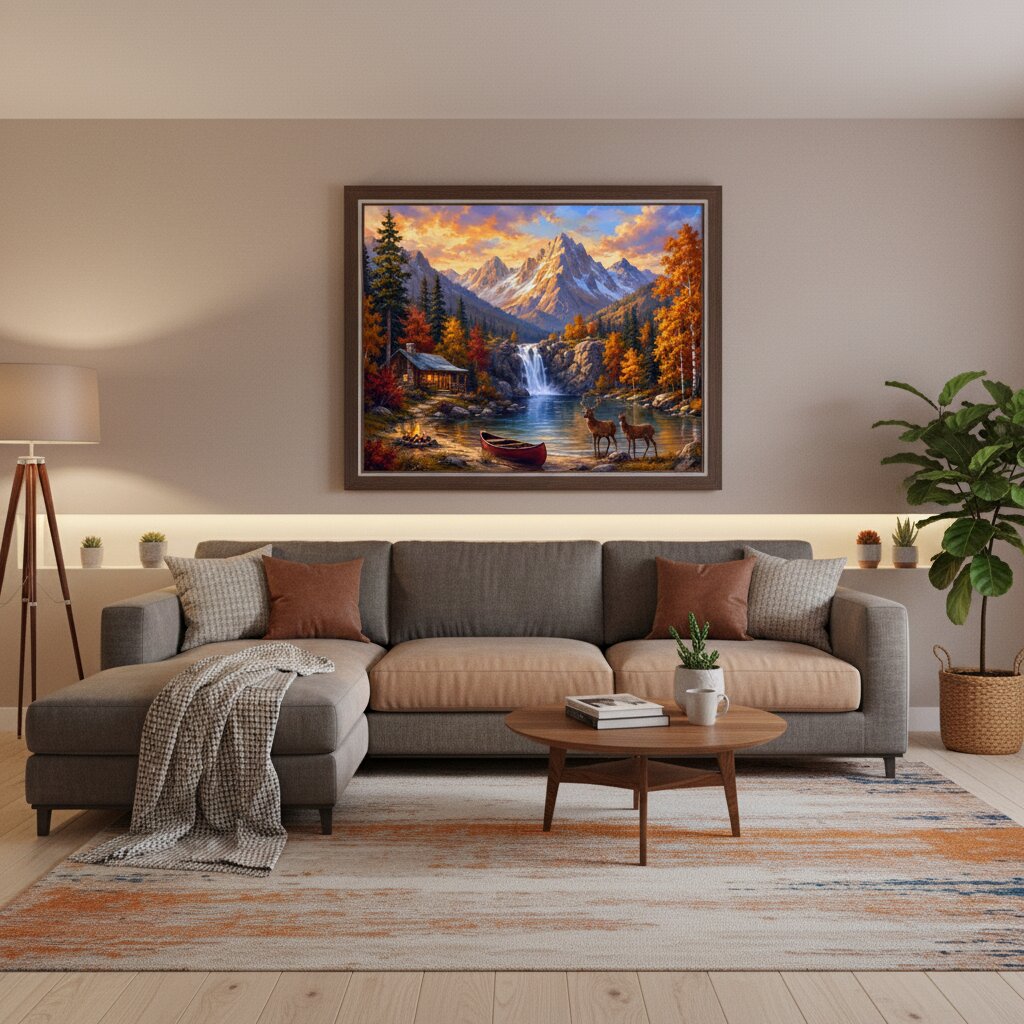 Autumn Waterfalls Canvas - Paint by numbers lifestyle