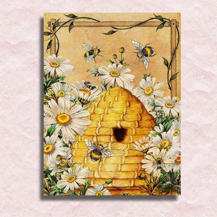 Beehive and Daisies Canvas - Paint by numbers