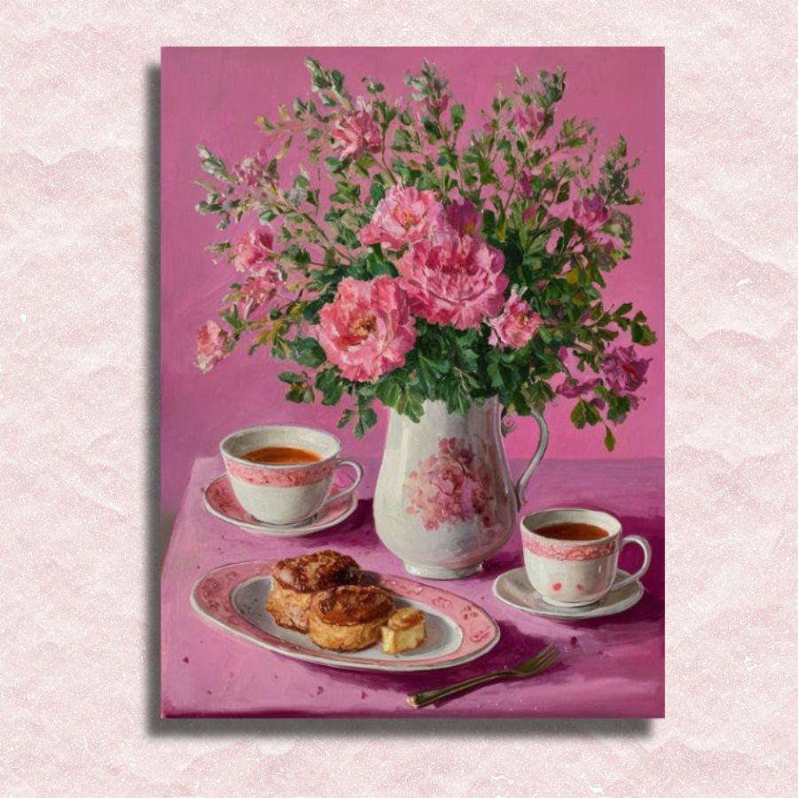 Breakfast Harmony in Pink Canvas - Paint by numbers