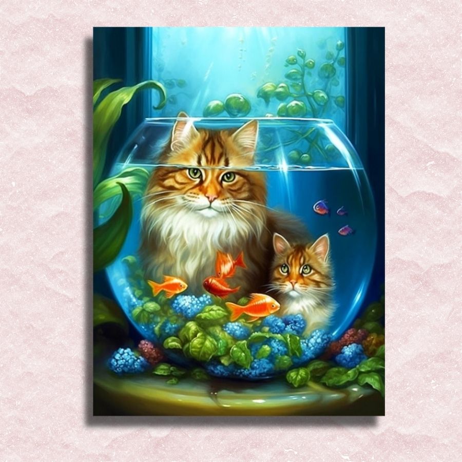 Cats and Fishbowl Canvas - Paint by numbers