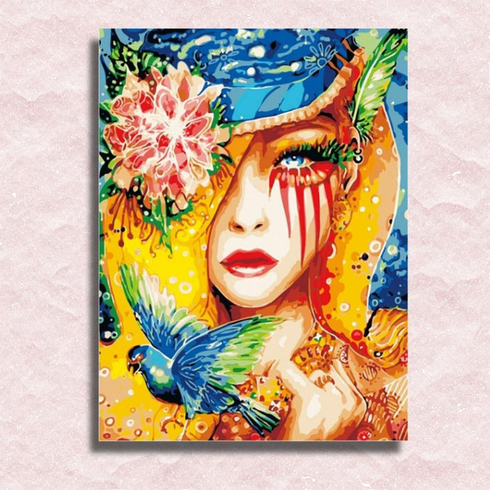 Colorful Beauty with a Bird Canvas - Paint by numbers