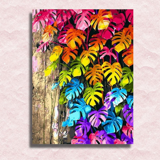 Colorful Monstera Leaves Canvas - Paint by numbers