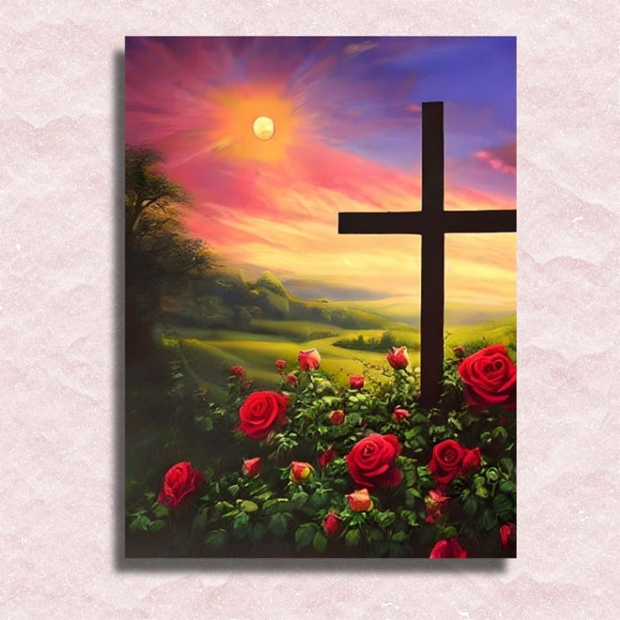Cross in the Rose Garden Canvas - Paint by numbers