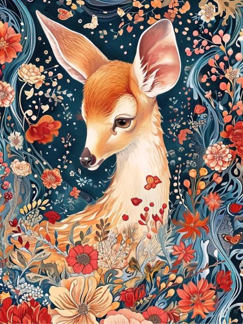 Cute Floral Deer - Paint by numbers