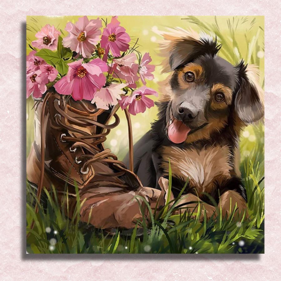 Doggy and the Shoe Canvas - Paint by numbers