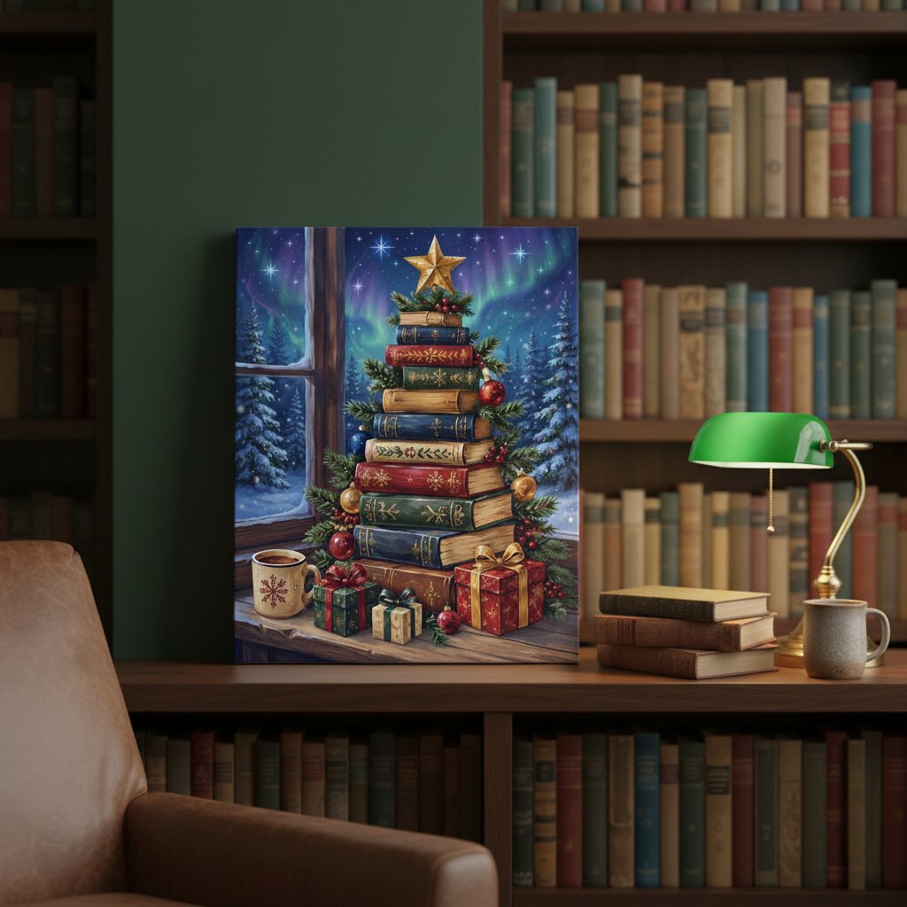 Festive book stack lifestyle