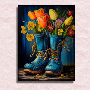 Flowers in Boots Canvas - Paint by numbers