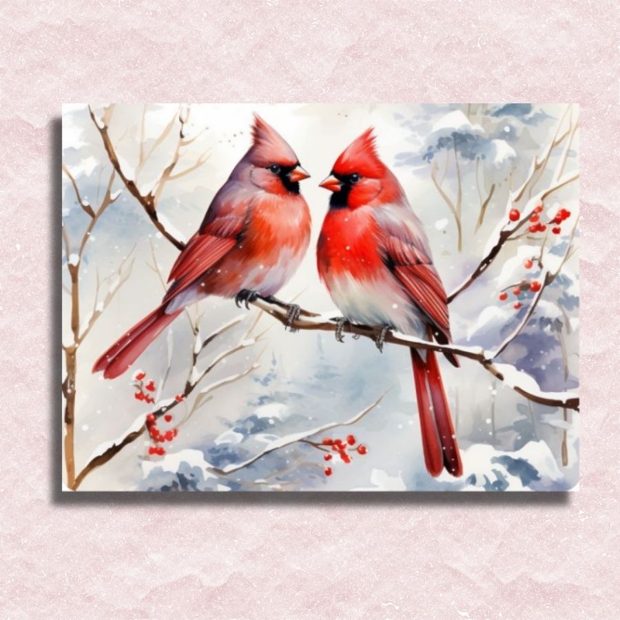 Frosty Cardinal Duet Canvas - Paint by numbers