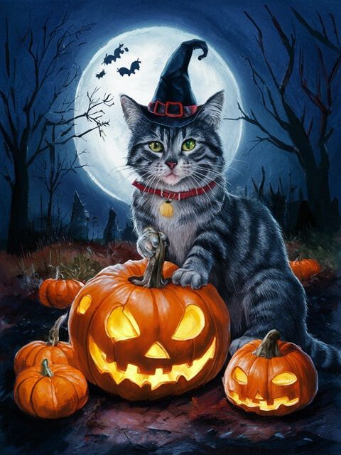 Halloween Cats Trick or Treat - Paint by numbers