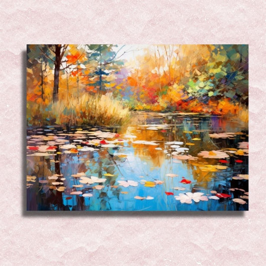 Impressionist Colorful Pond in Fall Canvas - Paint by numbers