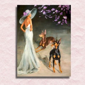 Lady and her Dogs Canvas - Paint by numbers