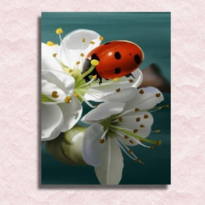 Ladybug and Lilies Canvas - Paint by numbers