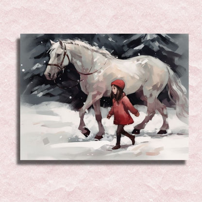 Little Girl and the White Horse Canvas - Paint by numbers