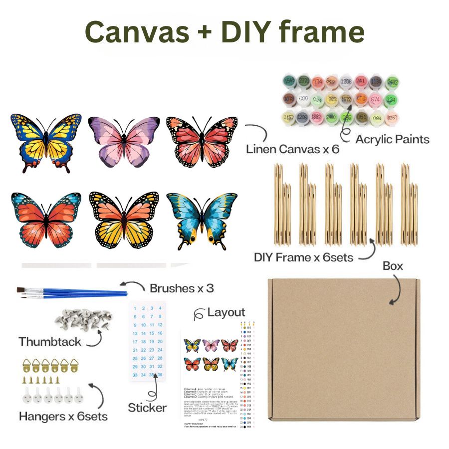 Heavenly Butterflies DYI frame – Paint by Numbers Kit 6 pack