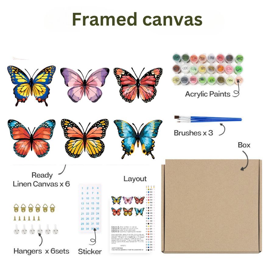 Heavenly Butterflies framed – Paint by Numbers Kit 6 pack
