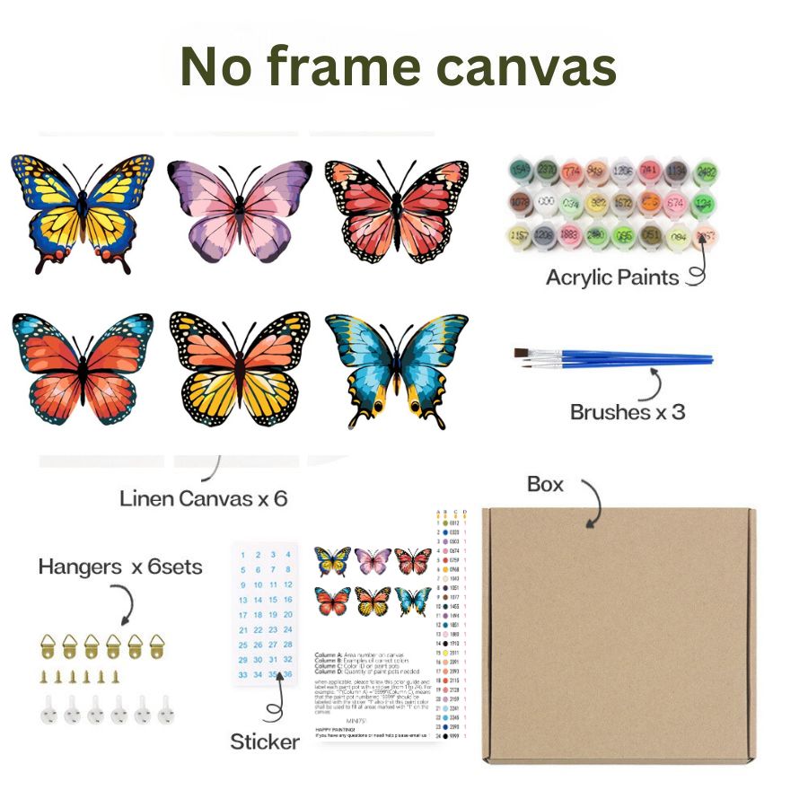 Heavenly Butterflies no frame – Paint by Numbers Kit 6 pack