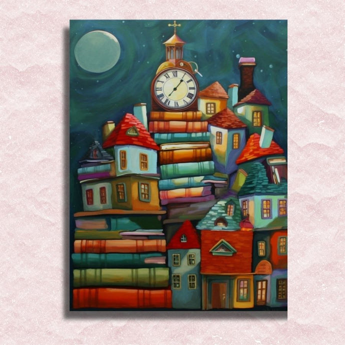 Night Book Houses Canvas - Paint by numbers