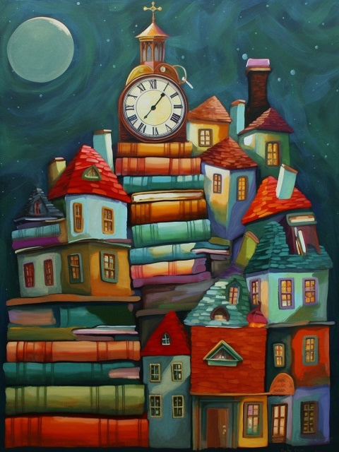 Night Book Houses - Paint by numbers